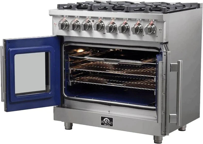 FORNO Massimo 36-Inch Freestanding French Door Dual Fuel Range in Stainless Steel - FFSGS6325-36