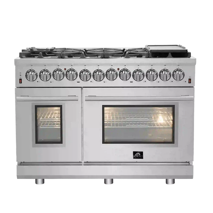 FORNO Massimo 48-Inch Freestanding Dual Fuel Range in Stainless Steel - FFSGS6125-48