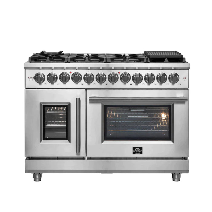 FORNO Massimo 48-Inch Freestanding French Door Dual Fuel Range in Stainless Steel - FFSGS6325-48