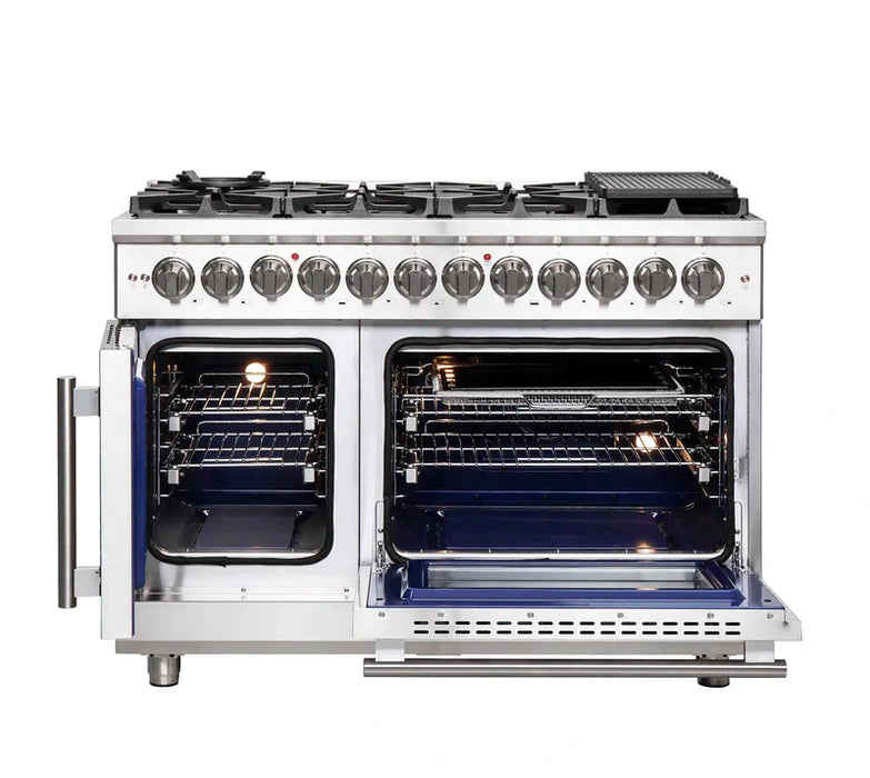 FORNO Massimo 48-Inch Freestanding French Door Dual Fuel Range in Stainless Steel - FFSGS6325-48