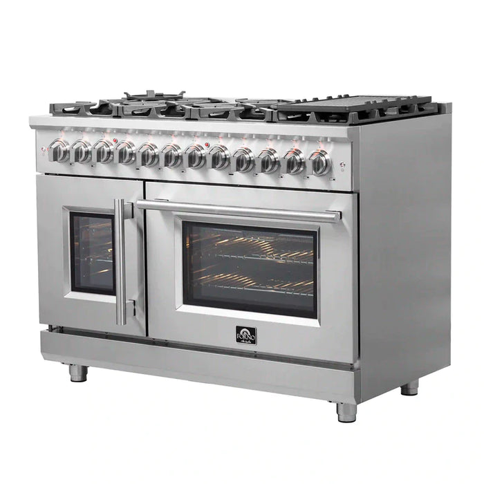 FORNO Massimo 48-Inch Freestanding French Door Dual Fuel Range in Stainless Steel - FFSGS6325-48